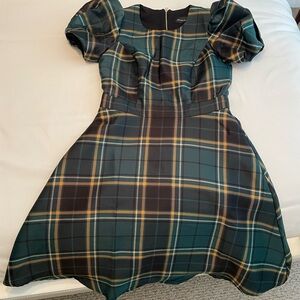 Fit and flare green plaid dress